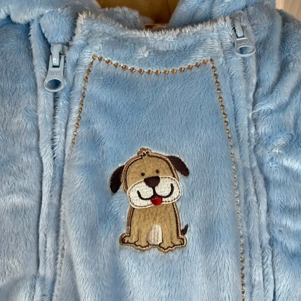 CARTER'S Baby Boy Puppy Pram Coveralls Snowsuit Bunting in Light Blue Sz 6-9 mo.